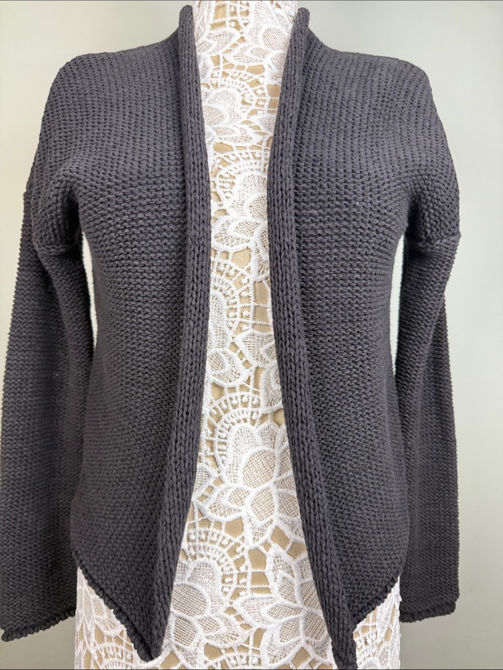 Velvet by Graham & Spencer Chunky Knit Open Front Cardigan XS Grey